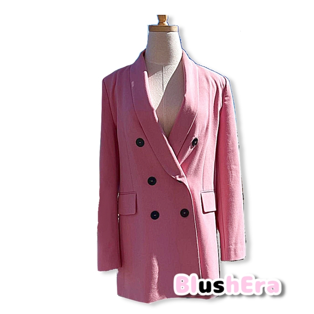 Zara Women's Pink Double-Breasted Blazer
